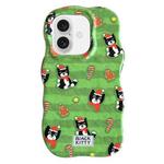 For iPhone 16 Christmas Black Cat 2 in 1 TPU Phone Case(Green)