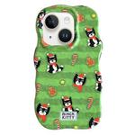 For iPhone 15 Christmas Black Cat 2 in 1 TPU Phone Case(Green)