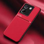 For Xiaomi Poco M7 Pro 5G Classic Tilt Strip Grain Magnetic PC Hybrid TPU Phone Case(Red)