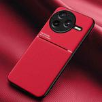 For Redmi K80 Classic Tilt Strip Grain Magnetic PC Hybrid TPU Phone Case(Red)