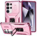 For Samsung Galaxy S25 Ultra 5G Sliding Camshield Holder Phone Case(Pink + Rose Red)