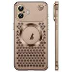 For iPhone 16 Spring Buckle MagSafe Magnetic Metal Aromatherapy Phone Case(Gold)