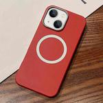 For iPhone 14 Leather Texture Design MagSafe Full Coverage Phone Case(Red)