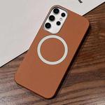 For Samsung Galaxy S22 Ultra 5G Leather Texture Design MagSafe Full Coverage Phone Case(Brown)