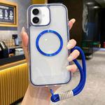 For iPhone 16 Plus Airbag 3 in 1 CD Texture MagSafe Phone Case with Strap(Dark Blue)