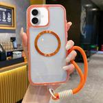 For iPhone 16 Plus Airbag 3 in 1 CD Texture MagSafe Phone Case with Strap(Orange)