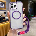 For iPhone 11 Pro Max Airbag 3 in 1 CD Texture MagSafe Phone Case with Strap(Purple)