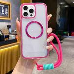 For iPhone 11 Pro Max Airbag 3 in 1 CD Texture MagSafe Phone Case with Strap(Rose Red)