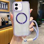 For iPhone 11 Airbag 3 in 1 CD Texture MagSafe Phone Case with Strap(Taro Purple)