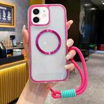 For iPhone 11 Airbag 3 in 1 CD Texture MagSafe Phone Case with Strap(Rose Red)