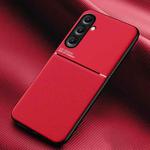 For Samsung Galaxy M35 Classic Tilt Strip Grain Magnetic PC Hybrid TPU Phone Case(Red)