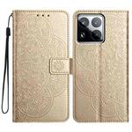 For Xiaomi 15 Pro Flower Embossed Leather Phone Case(Gold)