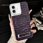 For iPhone 16 Pebble Pattern PU MagSafe Phone Case with Holder(Purple)