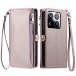 For Xiaomi 15 Pro Leather Stitching Multi-card Slot Zipper Phone Case(Rose Gold)