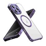 For iPhone 16 Pro Max Irregular Alloy Frame Fosted Translucent MagSafe Phone Case(Purple)