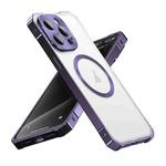 For iPhone 15 Pro Max Irregular Alloy Frame Fosted Translucent MagSafe Phone Case(Purple)