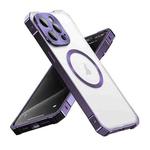 For iPhone 15 Pro Irregular Alloy Frame Fosted Translucent MagSafe Phone Case(Purple)