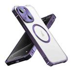 For iPhone 15 Irregular Alloy Frame Fosted Translucent MagSafe Phone Case(Purple)