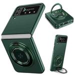 For Samsung Galaxy Z Flip4 360 Rotation Ring Holder MagSafe Shockproof PC Phone Case(Dark green)