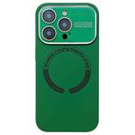 For iPhone 16 Pro Max Large Window Acrylic Glass Lens MagSafe Silicone Phone Case(Dark Green)