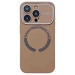 For iPhone 16 Pro Max Large Window Acrylic Glass Lens MagSafe Silicone Phone Case(Coffee)