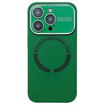 For iPhone 16 Pro Large Window Acrylic Glass Lens MagSafe Silicone Phone Case(Dark Green)