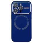 For iPhone 16 Pro Large Window Acrylic Glass Lens MagSafe Silicone Phone Case(Navy Blue)