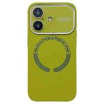 For iPhone 16 Plus Large Window Acrylic Glass Lens MagSafe Silicone Phone Case(Willow Green)