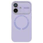 For iPhone 16 Plus Large Window Acrylic Glass Lens MagSafe Silicone Phone Case(Lilac)