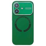 For iPhone 16 Plus Large Window Acrylic Glass Lens MagSafe Silicone Phone Case(Dark Green)