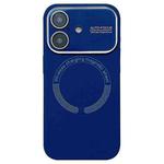 For iPhone 16 Plus Large Window Acrylic Glass Lens MagSafe Silicone Phone Case(Navy Blue)