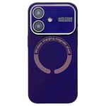 For iPhone 16 Large Window Acrylic Glass Lens MagSafe Silicone Phone Case(Dark Purple)