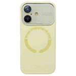 For iPhone 16 Large Window Acrylic Glass Lens MagSafe Silicone Phone Case(Cream Yellow)