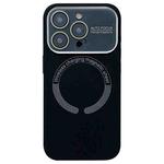 For iPhone 15 Pro Max Large Window Acrylic Glass Lens MagSafe Silicone Phone Case(Black)