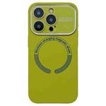 For iPhone 15 Pro Large Window Acrylic Glass Lens MagSafe Silicone Phone Case(Willow Green)