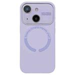 For iPhone 15 Plus Large Window Acrylic Glass Lens MagSafe Silicone Phone Case(Lilac)