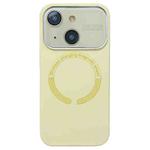 For iPhone 15 Plus Large Window Acrylic Glass Lens MagSafe Silicone Phone Case(Cream Yellow)