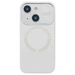 For iPhone 15 Large Window Acrylic Glass Lens MagSafe Silicone Phone Case(Antique White)