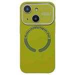 For iPhone 15 Large Window Acrylic Glass Lens MagSafe Silicone Phone Case(Willow Green)