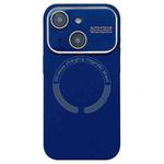 For iPhone 15 Large Window Acrylic Glass Lens MagSafe Silicone Phone Case(Navy Blue)