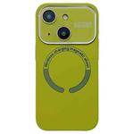 For iPhone 14 Large Window Acrylic Glass Lens MagSafe Silicone Phone Case(Willow Green)