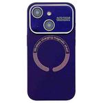 For iPhone 14 Large Window Acrylic Glass Lens MagSafe Silicone Phone Case(Dark Purple)