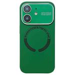 For iPhone 12 Large Window Acrylic Glass Lens MagSafe Silicone Phone Case(Dark Green)