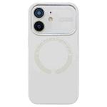 For iPhone 11 Large Window Acrylic Glass Lens MagSafe Silicone Phone Case(Antique White)