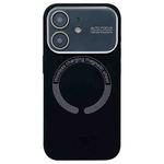 For iPhone 11 Large Window Acrylic Glass Lens MagSafe Silicone Phone Case(Black)