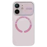 For iPhone 11 Large Window Acrylic Glass Lens MagSafe Silicone Phone Case(Ash Powder)