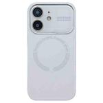 For iPhone 11 Large Window Acrylic Glass Lens MagSafe Silicone Phone Case(White)