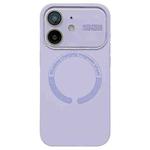 For iPhone 11 Large Window Acrylic Glass Lens MagSafe Silicone Phone Case(Lilac)