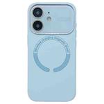 For iPhone 11 Large Window Acrylic Glass Lens MagSafe Silicone Phone Case(Far Peak Blue)