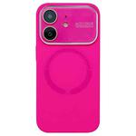 For iPhone 11 Large Window Acrylic Glass Lens MagSafe Silicone Phone Case(Rose Red)